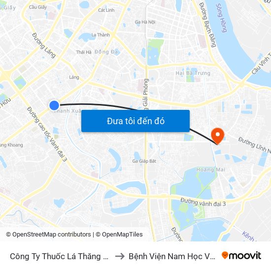 Công Ty Thuốc Lá Thăng Long - 235 Nguyễn Trãi to Bệnh Viện Nam Học Và Hiếm Muộn Hà Nội map