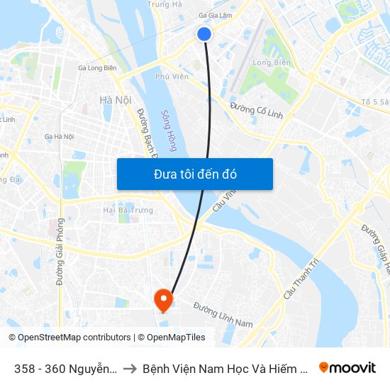 358 - 360 Nguyễn Văn Cừ to Bệnh Viện Nam Học Và Hiếm Muộn Hà Nội map