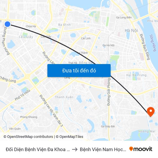 Nhà Máy Nước Mai Dịch - Phạm Hùng to Bệnh Viện Nam Học Và Hiếm Muộn Hà Nội map