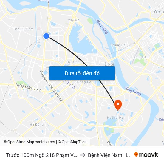 Trước 100m Ngõ 218 Phạm Văn Đồng (Đối Diện Công Viên Hòa Bình) to Bệnh Viện Nam Học Và Hiếm Muộn Hà Nội map