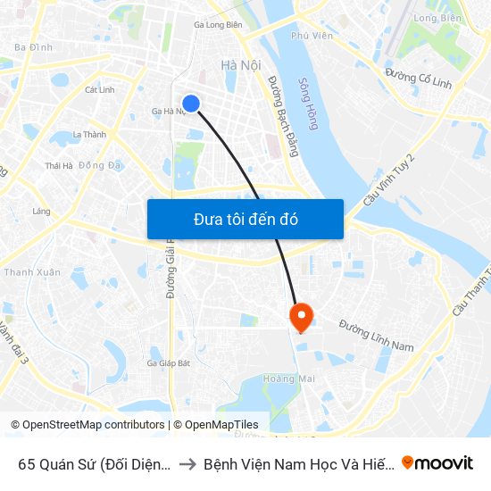 65 Quán Sứ (Đối Diện 80 Quán Sứ) to Bệnh Viện Nam Học Và Hiếm Muộn Hà Nội map