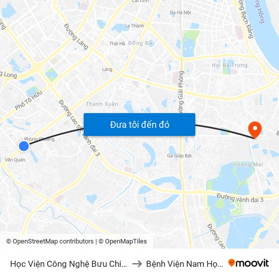 Học Viện Công Nghệ Bưu Chính Viễn Thông - Trần Phú (Hà Đông) to Bệnh Viện Nam Học Và Hiếm Muộn Hà Nội map