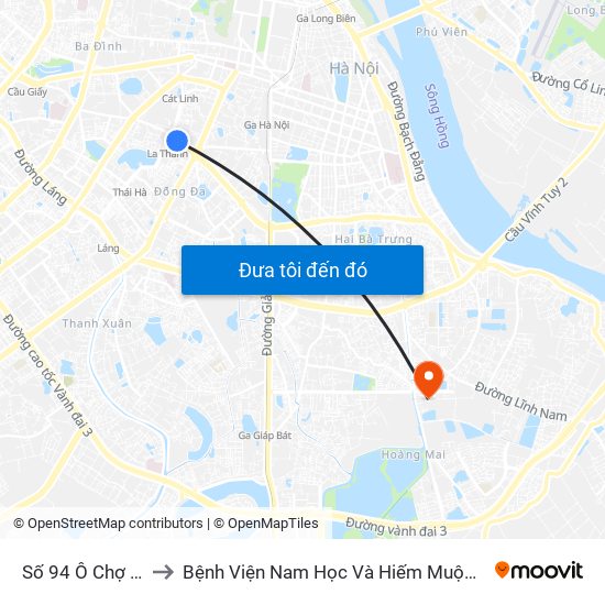 Số 94 Ô Chợ Dừa to Bệnh Viện Nam Học Và Hiếm Muộn Hà Nội map