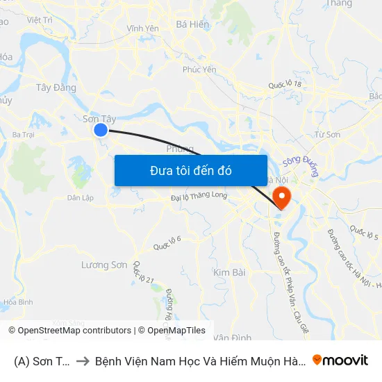 (A) Sơn Tây to Bệnh Viện Nam Học Và Hiếm Muộn Hà Nội map