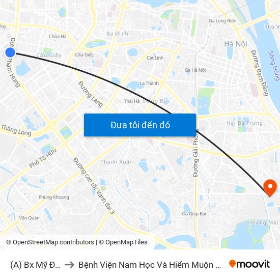 (A) Bx Mỹ Đình to Bệnh Viện Nam Học Và Hiếm Muộn Hà Nội map