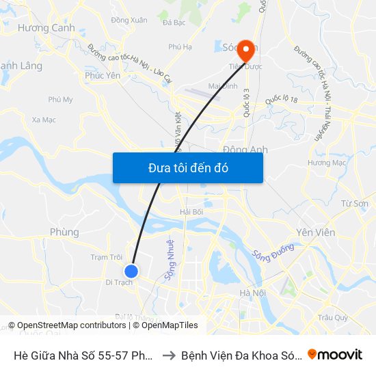 Hè Giữa Nhà Số 55-57 Phố Nhổn to Bệnh Viện Đa Khoa Sóc Sơn map