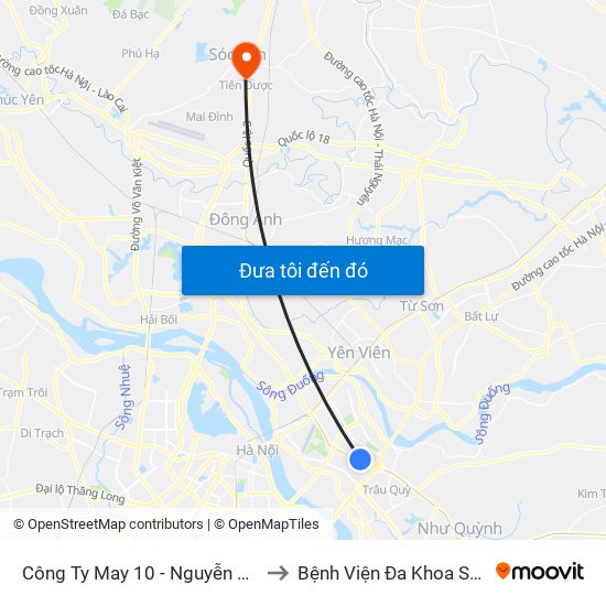 Công Ty May 10 - Nguyễn Văn Linh to Bệnh Viện Đa Khoa Sóc Sơn map