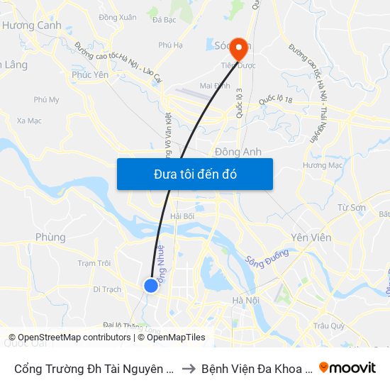 Cổng Trường Đh Tài Nguyên Môi Trường to Bệnh Viện Đa Khoa Sóc Sơn map