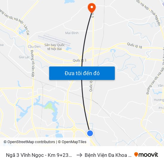 Ngã 3 Vĩnh Ngọc - Km 9+230 Quốc Lộ 3 to Bệnh Viện Đa Khoa Sóc Sơn map