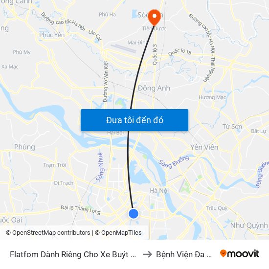 Flatfom Dành Riêng Cho Xe Buýt Trước Nhà 45 Đường Láng to Bệnh Viện Đa Khoa Sóc Sơn map