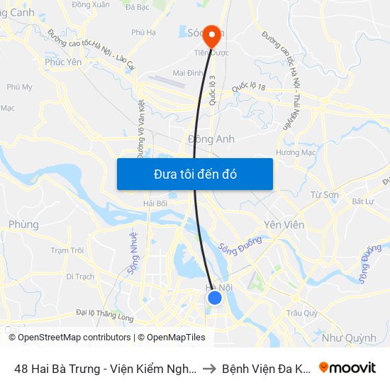 48 Hai Bà Trưng - Viện Kiểm Nghiệm Thuốc Trung Ương to Bệnh Viện Đa Khoa Sóc Sơn map