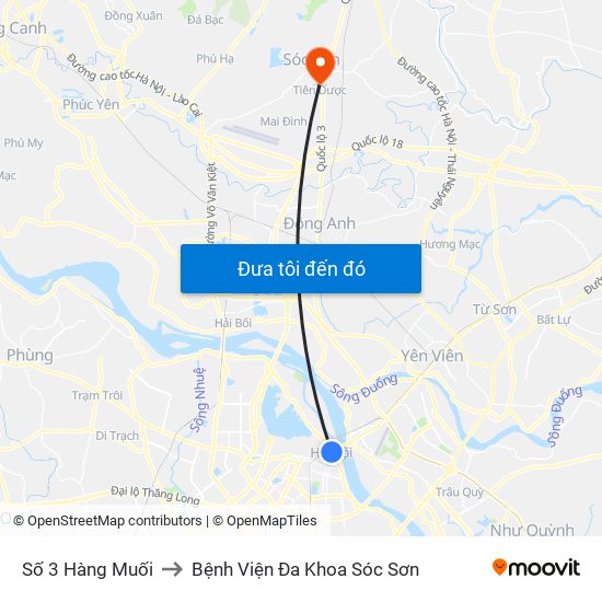 Số 3 Hàng Muối to Bệnh Viện Đa Khoa Sóc Sơn map