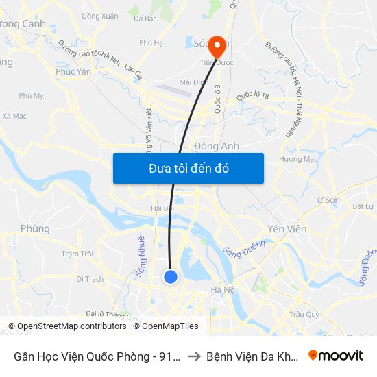 Gần Học Viện Quốc Phòng - 91 Hoàng Quốc Việt to Bệnh Viện Đa Khoa Sóc Sơn map