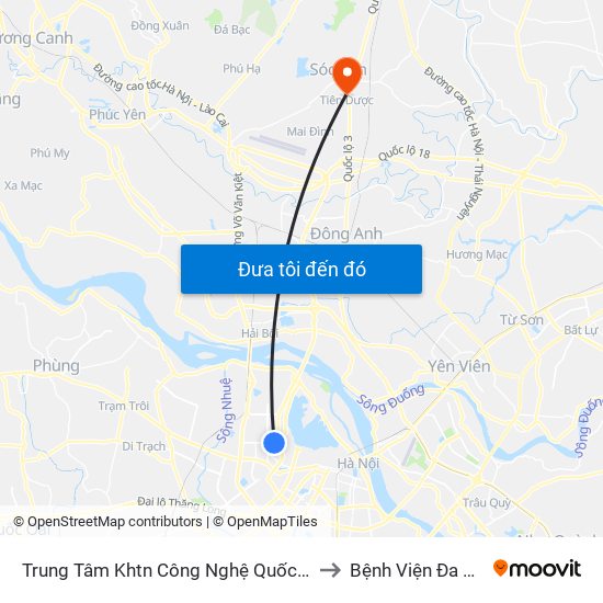 Trung Tâm Khtn Công Nghệ Quốc Gia - 18 Hoàng Quốc Việt to Bệnh Viện Đa Khoa Sóc Sơn map