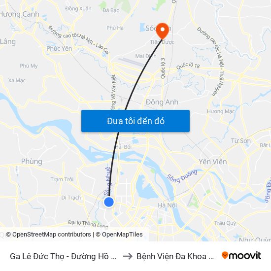 Ga Lê Đức Thọ - Đường Hồ Tùng Mậu to Bệnh Viện Đa Khoa Sóc Sơn map