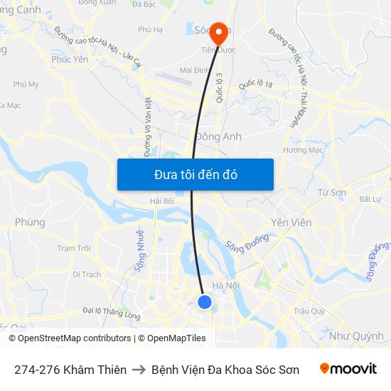 274-276 Khâm Thiên to Bệnh Viện Đa Khoa Sóc Sơn map