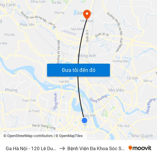 Ga Hà Nội - 120 Lê Duẩn to Bệnh Viện Đa Khoa Sóc Sơn map