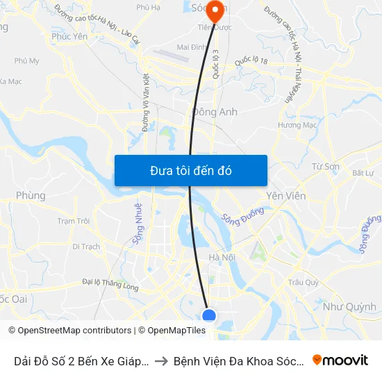 Dải Đỗ Số 2 Bến Xe Giáp Bát to Bệnh Viện Đa Khoa Sóc Sơn map
