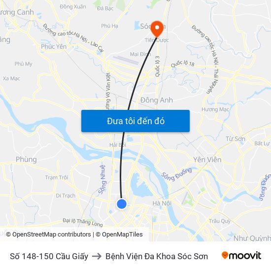 Số 148-150 Cầu Giấy to Bệnh Viện Đa Khoa Sóc Sơn map