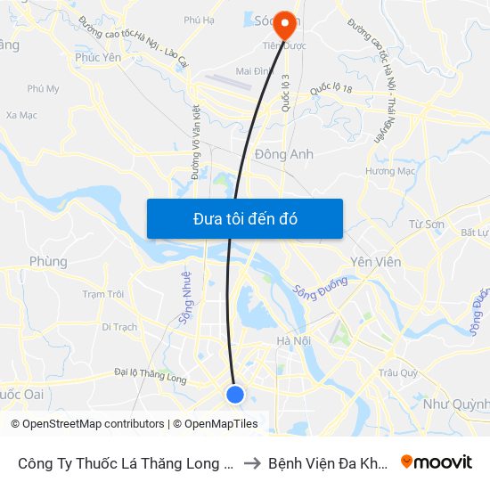 Công Ty Thuốc Lá Thăng Long - 235 Nguyễn Trãi to Bệnh Viện Đa Khoa Sóc Sơn map