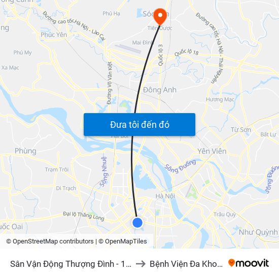 Sân Vận Động Thượng Đình - 129 Nguyễn Trãi to Bệnh Viện Đa Khoa Sóc Sơn map