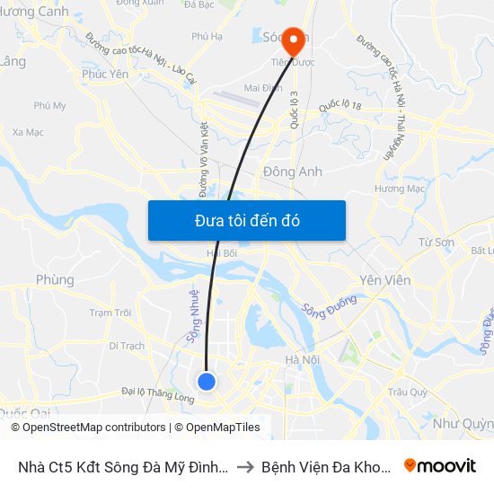 Nhà Ct5 Kđt Sông Đà Mỹ Đình - Phạm Hùng to Bệnh Viện Đa Khoa Sóc Sơn map