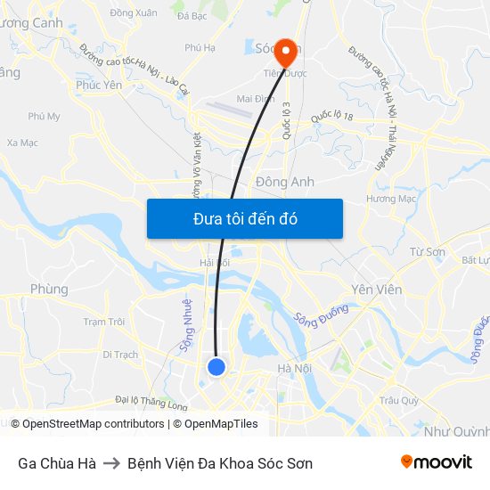 Ga Chùa Hà to Bệnh Viện Đa Khoa Sóc Sơn map