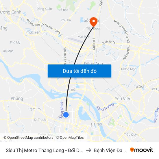Siêu Thị Metro Thăng Long - Đối Diện Ngõ 599 Phạm Văn Đồng to Bệnh Viện Đa Khoa Sóc Sơn map