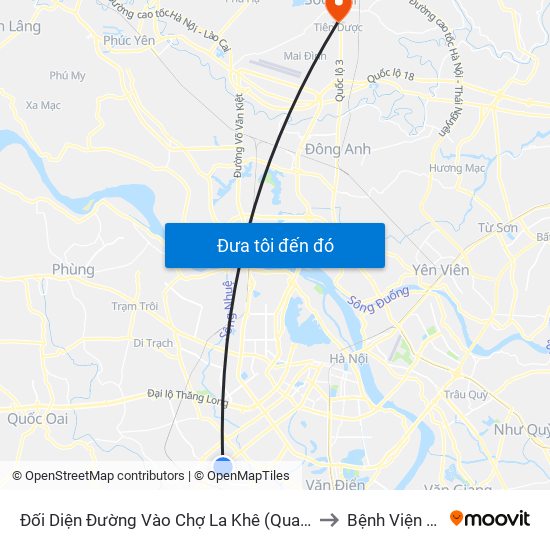 Đối Diện Đường Vào Chợ La Khê (Qua Ga Metro La Khê) - 405 Quang Trung (Hà Đông) to Bệnh Viện Đa Khoa Sóc Sơn map