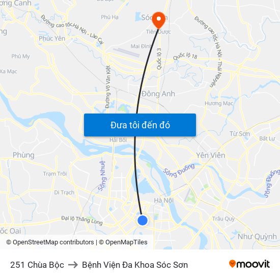 251 Chùa Bộc to Bệnh Viện Đa Khoa Sóc Sơn map