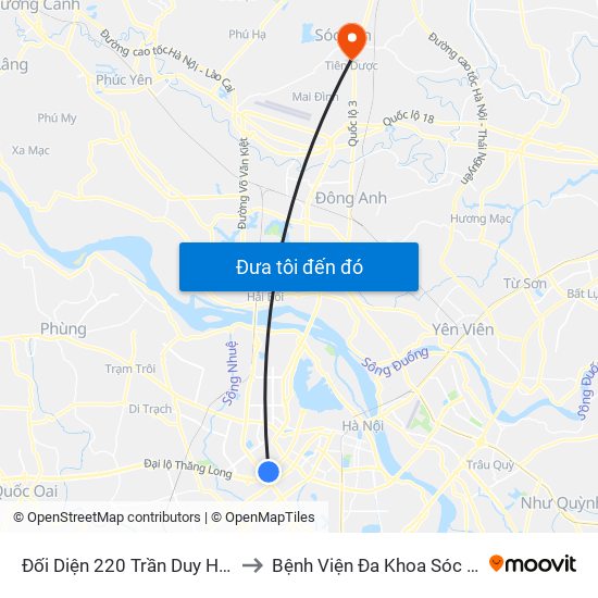 Đối Diện 220 Trần Duy Hưng to Bệnh Viện Đa Khoa Sóc Sơn map