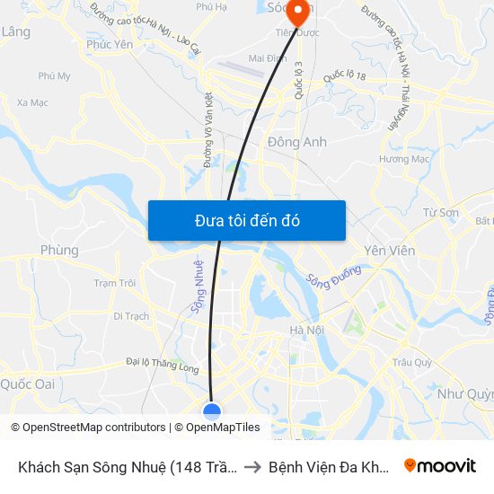 Khách Sạn Sông Nhuệ (148 Trần Phú- Hà Đông) to Bệnh Viện Đa Khoa Sóc Sơn map