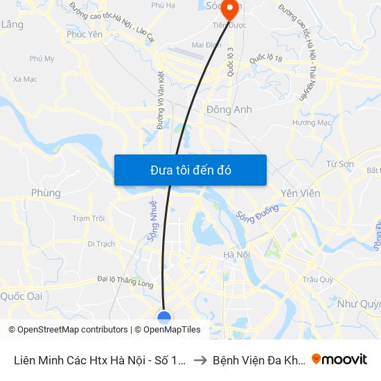 Liên Minh Các Htx Hà Nội - Số 1 Trần Phú (Hà Đông) to Bệnh Viện Đa Khoa Sóc Sơn map