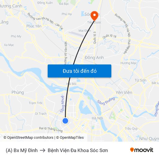 (A) Bx Mỹ Đình to Bệnh Viện Đa Khoa Sóc Sơn map