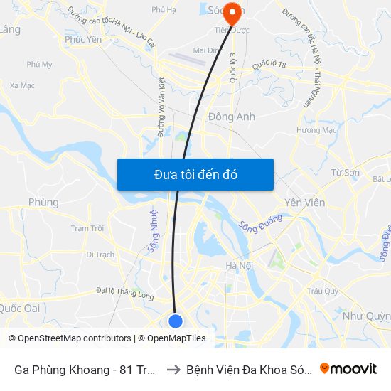 Ga Phùng Khoang - 81 Trần Phú to Bệnh Viện Đa Khoa Sóc Sơn map