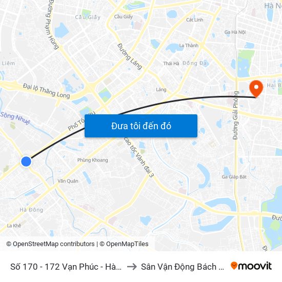 Số 170 - 172 Vạn Phúc - Hà Đông to Sân Vận Động Bách Khoa map