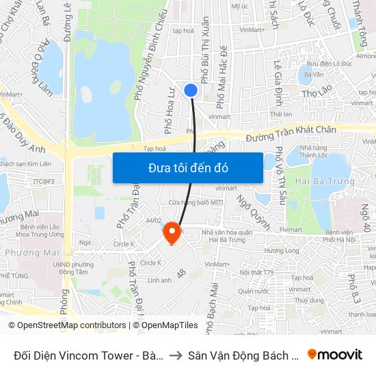Đối Diện Vincom Tower - Bà Triệu to Sân Vận Động Bách Khoa map