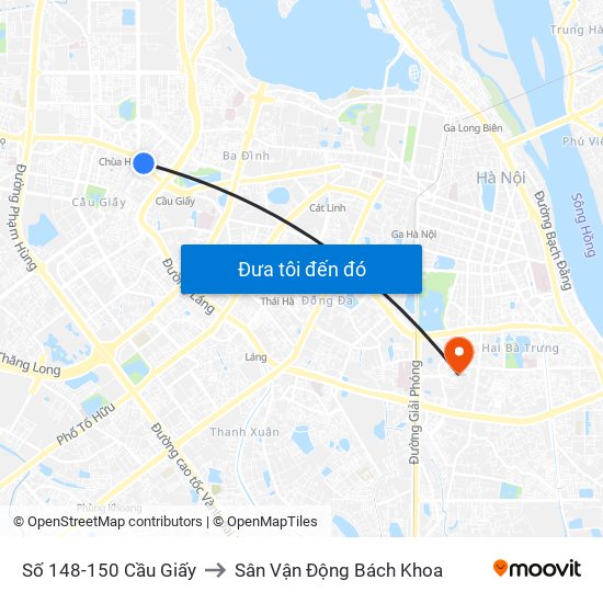 Số 148-150 Cầu Giấy to Sân Vận Động Bách Khoa map