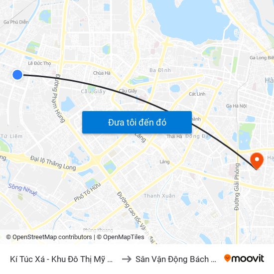 Kí Túc Xá - Khu Đô Thị Mỹ Đình II to Sân Vận Động Bách Khoa map