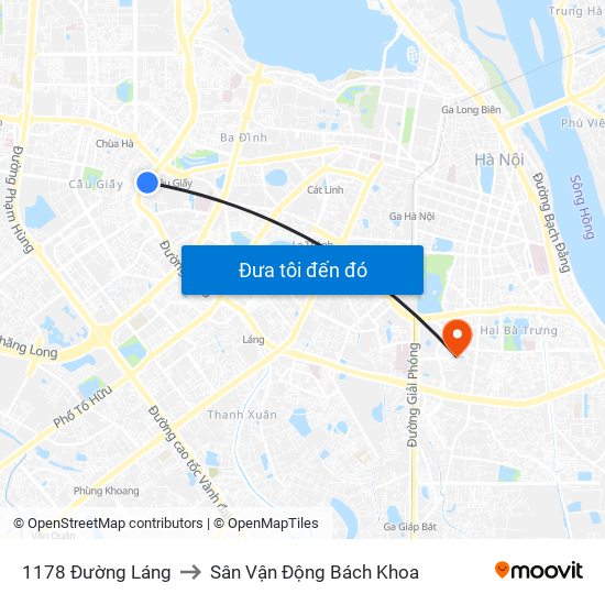 1178 Đường Láng to Sân Vận Động Bách Khoa map