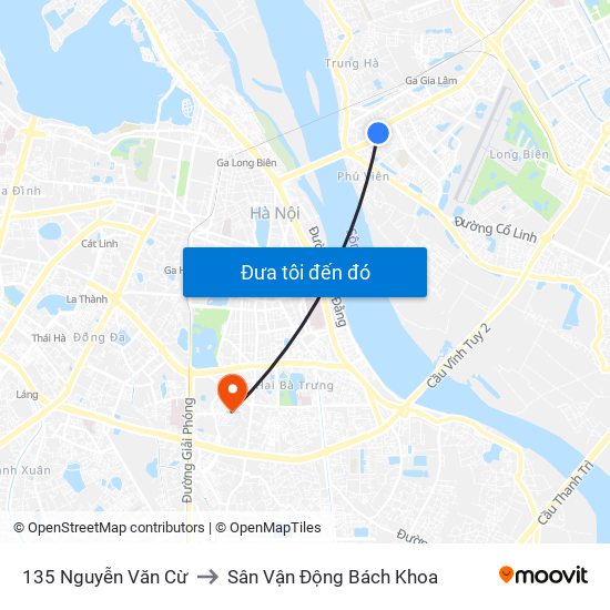 135 Nguyễn Văn Cừ to Sân Vận Động Bách Khoa map