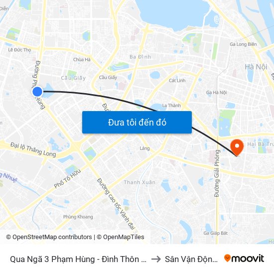 Qua Ngã 3 Phạm Hùng - Đình Thôn (Hướng Đi Phạm Văn Đồng) to Sân Vận Động Bách Khoa map