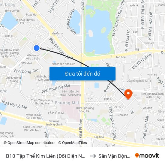 B10 Tập Thể Kim Liên (Đối Diện Ngõ 46b Phạm Ngọc Thạch) to Sân Vận Động Bách Khoa map