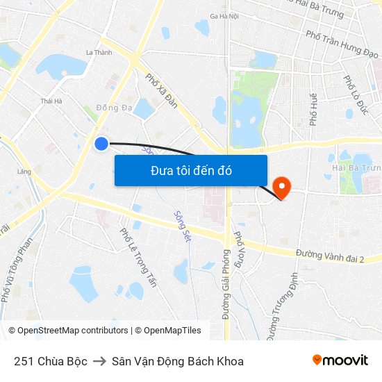 251 Chùa Bộc to Sân Vận Động Bách Khoa map