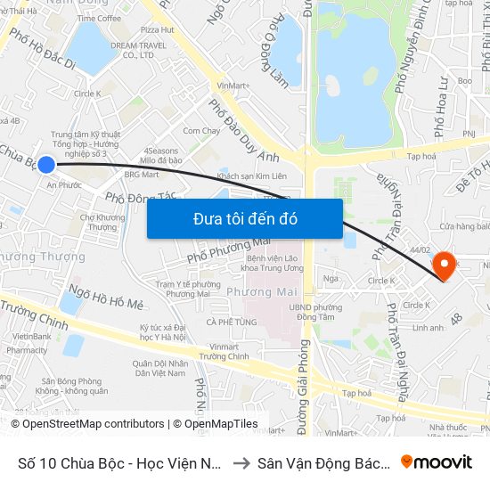 Công Ty In Thương Mại & Dịch Vụ Ngân Hàng - Số 10 Chùa Bộc to Sân Vận Động Bách Khoa map