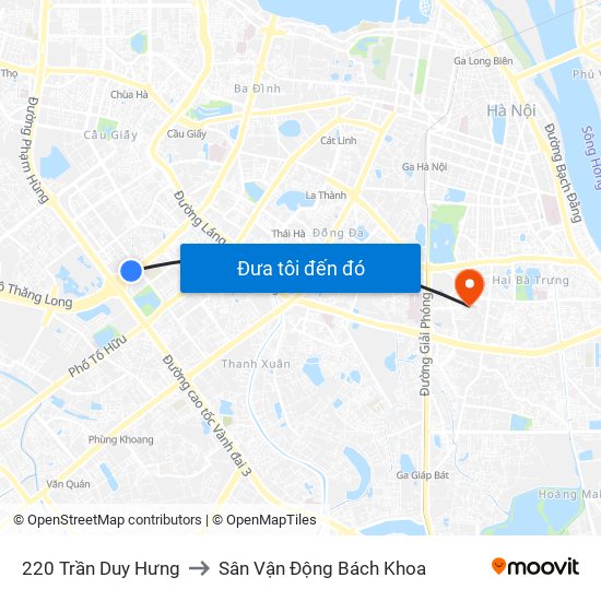 220 Trần Duy Hưng to Sân Vận Động Bách Khoa map