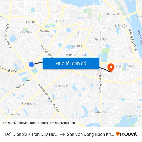 Đối Diện 220 Trần Duy Hưng to Sân Vận Động Bách Khoa map