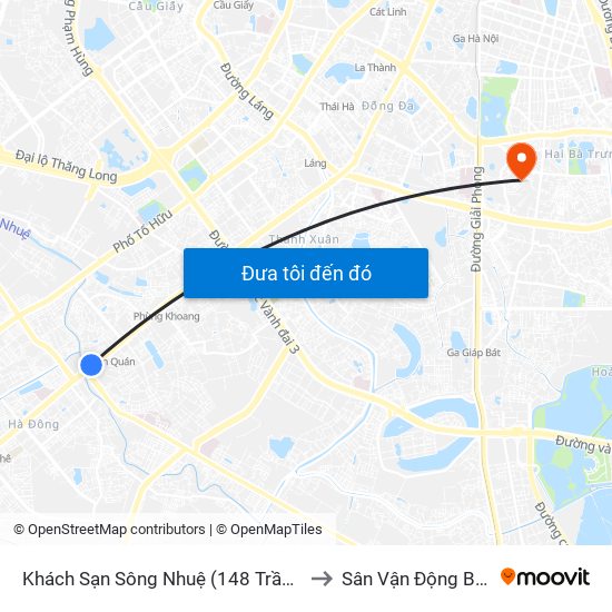 Khách Sạn Sông Nhuệ (148 Trần Phú- Hà Đông) to Sân Vận Động Bách Khoa map