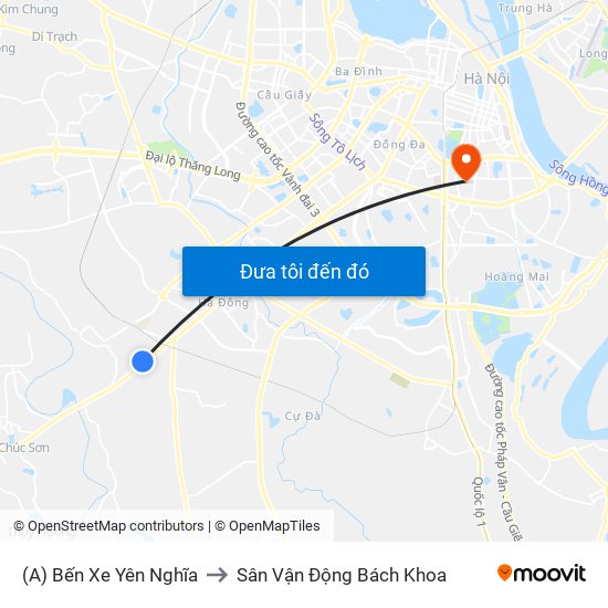 (A) Bến Xe Yên Nghĩa to Sân Vận Động Bách Khoa map