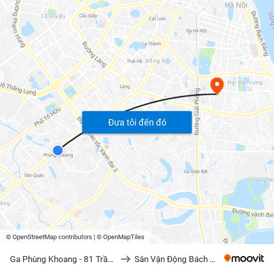 Ga Phùng Khoang - 81 Trần Phú to Sân Vận Động Bách Khoa map